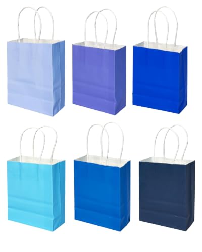 qiqee 24PCS Mini Gift Bag with Handles Bulk 4.5"x2.5"x6" Gift Bags 6 Mix Blue Bags Multiple Uses - color: 6 Mix Blue