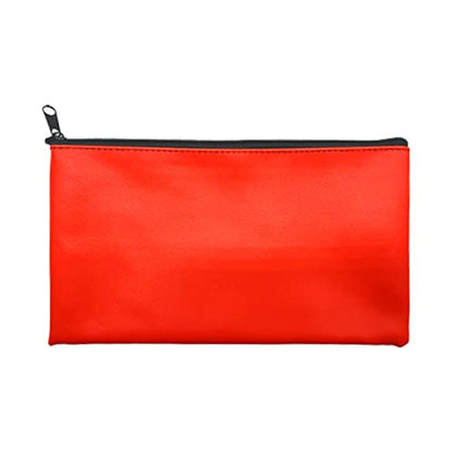 Zippered Security Bank Deposit Bag, PU Leather Cash and Coin Utility Pouch Bank Envelopes with Zipper (Red) - color: Red