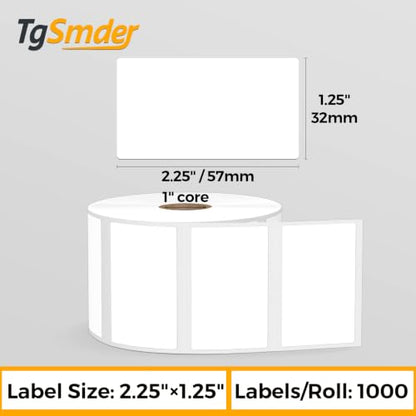 2.25" x 1.25" Thermal Barcode Labels, 12 Rolls-1000/Roll, 1" Core - size: 2.25" x 1.25"-12 Rolls (12000 Labels)