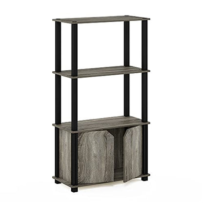 Furinno Go Green 4-Tier Storage Shelves, Book Shelf, French Oak - color: French Oak Grey/Black, size: 4-Tier with Cabinet