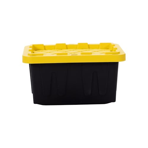 Plastic 5-Gallon Storage Tote with Lockable Lid, Stackable Tough Regular-Duty Bin for Garage, Tools, and Home Organization (2-Pack) - Black and Yellow - size: 5-Gallon (2-Pack)
