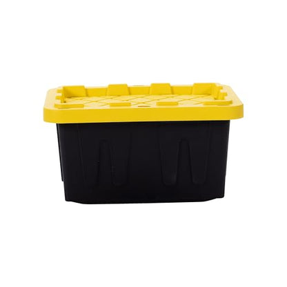Plastic 5-Gallon Storage Tote with Lockable Lid, Stackable Tough Regular-Duty Bin for Garage, Tools, and Home Organization (2-Pack) - Black and Yellow - size: 5-Gallon (2-Pack)