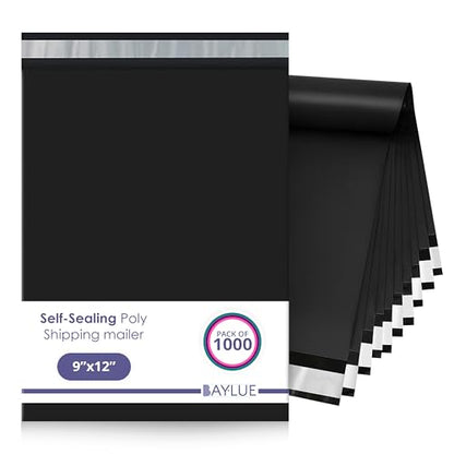 Black Poly Mailers 9x12, Self Seal Shipping & Mailing Bags, 1000 Pack Bulk - color: Black, size: 9"x12" / 1000 Pack