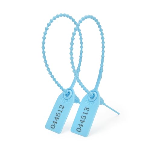 50pcs Plastic Security Tamper Seals Shipping Tags Disposable Signage Numbered Pull Tight Padlock Safety Self-Locking Seal Ties Tag, Light Blue - color: Light Blue, size: 50pcs