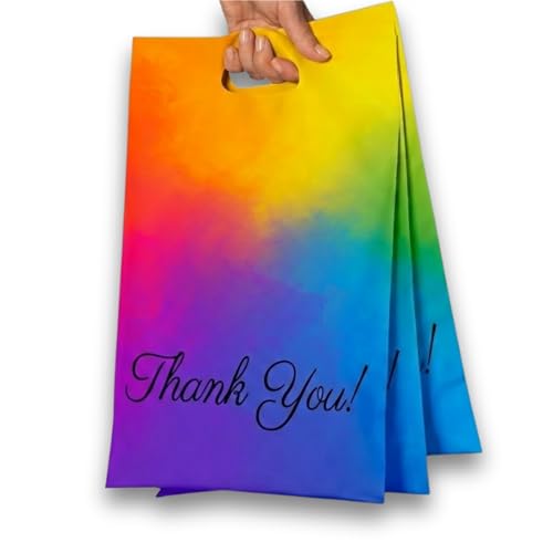 Donyson Rainbow Poly Mailers with Handle, 10x13, 100 Pack, Thank You Bags - color: Rainbow, size: 10x13 (100 Pack)
