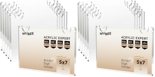 NIUBEE 5x7 Clear Acrylic Sign Holder Horizontal Wall Mount 12 Pack - size: Horizontal 12 Pack 5" x 7"