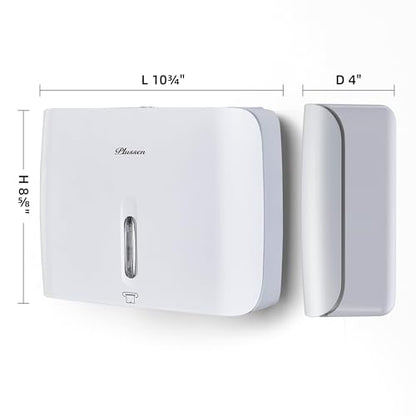 Commercial Paper Towel Dispenser Wall Mount with Key Pack of 2 Plastic 10⅞” Length X 8¼” Height X 3¾” Depth for Restroom - color: White