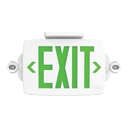 Lithonia Lighting Quantum LED Exit Sign Emergency Light Combo, Exit Sign and Emergency Lights for Business, 2-Head Fixture, Red/Green Selectable Letters, White (LHQM S W RG MVOLT M6) - color: Red/Green Selectable - White, size: 16.5" | Sign & Round Light