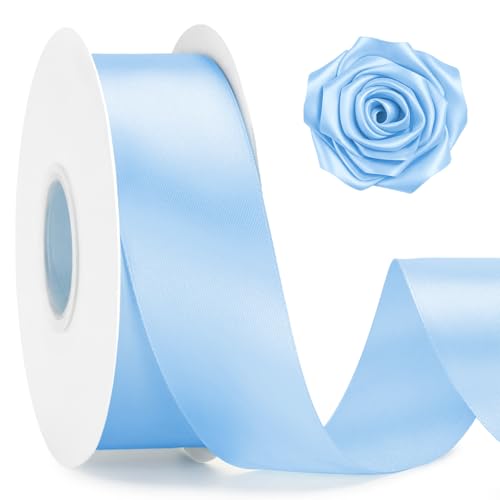 KINGLAKE Double Faced Light Blue Satin Ribbon - 1-1/2 Inch x 50 Yards - color: Light Blue