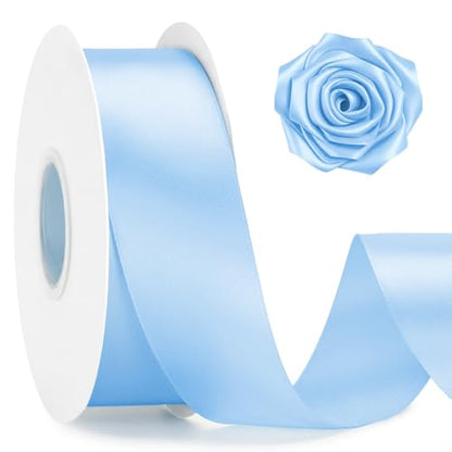KINGLAKE Double Faced Light Blue Satin Ribbon - 1-1/2 Inch x 50 Yards - color: Light Blue