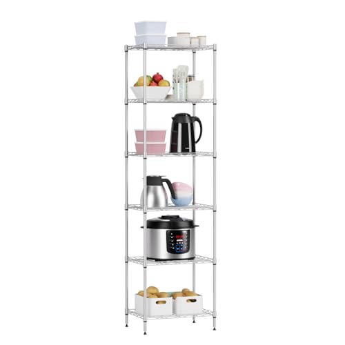 FDW | 6-Tier Wire Shelf | 17" x 12" x 64" | Chrome - color: Chrome, size: 6-Shelf Small No Wheels