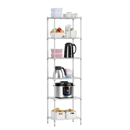 FDW | 6-Tier Wire Shelf | 17" x 12" x 64" | Chrome - color: Chrome, size: 6-Shelf Small No Wheels