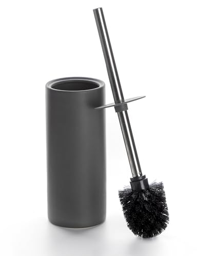 Matt Gray Ceramic Toilet Brush and Holder Set - color: Matt Gray, size: Set/1