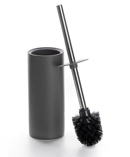 Matt Gray Ceramic Toilet Brush and Holder Set - color: Matt Gray, size: Set/1