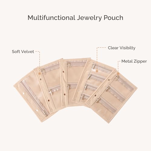 CASEGRACE Travel Jewelry Bag, Jewelry Storage Pouch, 5 Pcs Clear Zipper Velvet Jewelry Pouch Bag, Travel Jewelry Pockets for Women - color: 5 Pcs Bag