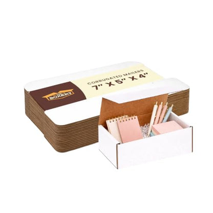 The Boxery Corrugated Mailers White Tuck Shipping Boxes (7x5x4) - size: 7x5x4