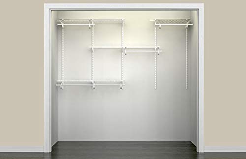 ClosetMaid ShelfTrack Wire Closet Organizer System, Adjustable from 5 to 8 Ft., with Shelves, Clothes Rods, Hardware, Durable Steel, White - color: White, size: 5 to 8 ft