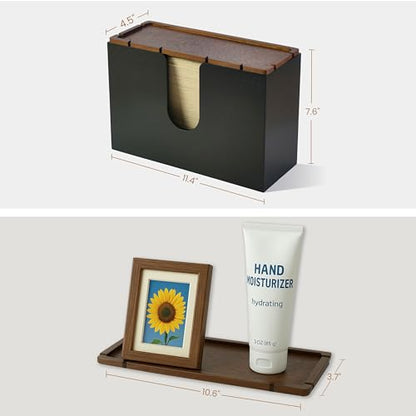eBun Bamboo Paper Towel Dispenser with Removable Wooden Lid Tray, Black - color: -Black