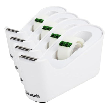 Scotch Tape Dispenser,White,Great for School or Office and Includes 1 Roll of Scotch Magic Tape 3/4 in x 350 in,ABS Material,(Pack of 4) - size: (Pack of 4)