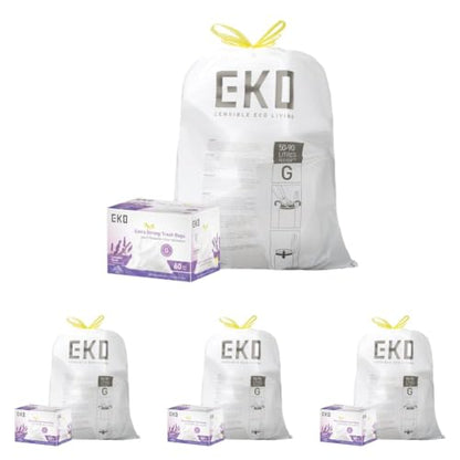 EKO 21 Gallon / 50-90 Liter, Drawstring Trash Bags, Extra-Strong Garbage Bags,Lavender Scent with Continuous Odor Control, Easy-Dispense Roll -Kitchen&Household Use,CodeG, White 60 Count (Pack of 4) - size: 60 Count (Pack of 4), style: 21 Gallon Bags/Code