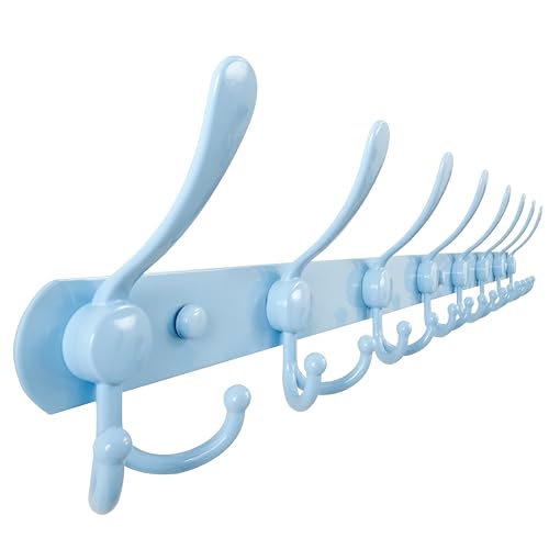 Dseap Coat Rack Wall Mount - 29.5” Long 8-Tri-Hooks Heavy Duty Coat Hanger Rail Wall Hooks for Hanging Coats Hats Clothing Clothes Purse Mudroom Entryway, Blue - color: Blue, size: L=29.5” (1 Pcs)