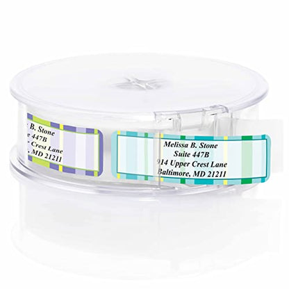 Bright Graphic Stripes Designer Assorted Rolled Address Labels with Elegant Plastic Dispenser - size: 250 Labels, style: Bright Graphic Stripes