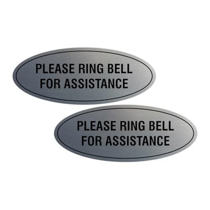 Signs ByLITA Oval Please Ring Bell For Assistance Sign (Brushed Silver) - Small (2 Pack) - color: Brushed Silver, size: 2 x 5" - Small (2 Pack)