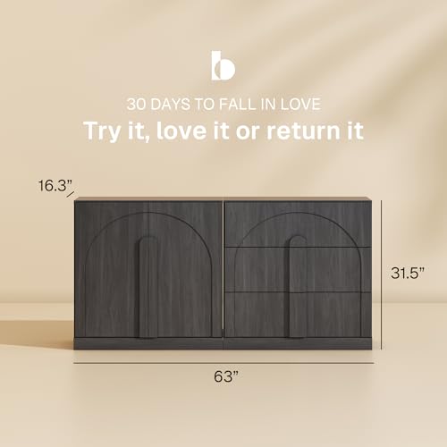 BELLEZE Bijou 2-Piece Modular Sideboard Buffet Cabinet - Ebony - color: Bijou Ebony Bc