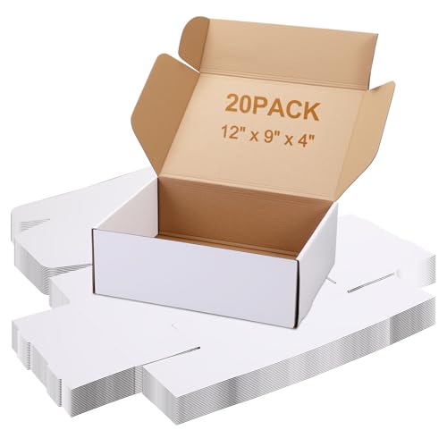 Large Shipping Boxes 20 Pack, 12x9x4 Inch Mailer Boxes, White - color: White, size: 12-9-4 Inch