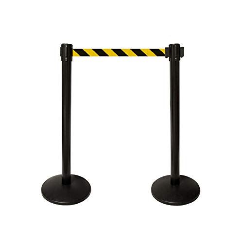 40" HT Retractable Belt Queue Safety Stanchions Barrier Combo Set (2 Posts Blk/YEL Belt+WBracket) - color: 2 Posts Blk/Yel Belt+wbracket