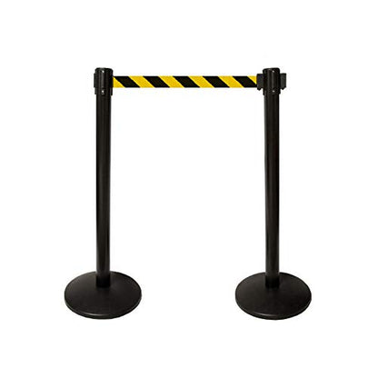 40" HT Retractable Belt Queue Safety Stanchions Barrier Combo Set (2 Posts Blk/YEL Belt+WBracket) - color: 2 Posts Blk/Yel Belt+wbracket