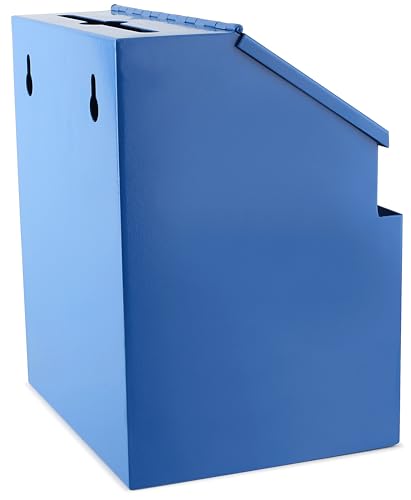 Suggestion Box with Lock and keys, Metal Wall Mounted Ballot Box, Iron steel Donation and Collection Drop Box 8.5" H x 6" W x 7" L with wide 5.5" Slot and front sheet holder (Blue) - color: Blue, size: Tabletop Box with Lock and Keys