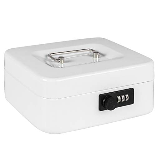 Cash Box with Money Tray, Parrency Medium Money Box with Combination Lock, 7 4/5" x 6 4/5" x 3 3/5", White - color: Combo White, size: Medium（7.87")