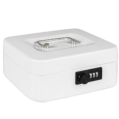 Cash Box with Money Tray, Parrency Medium Money Box with Combination Lock, 7 4/5" x 6 4/5" x 3 3/5", White - color: Combo White, size: Medium（7.87")
