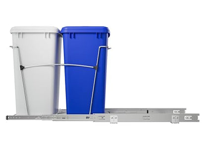 Rev-A-Shelf Double Pullout Garbage Trash Cans for Kitchen Cabinets, 35 Qt - color: White & Blue