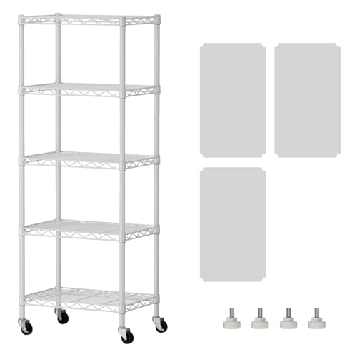 SINGAYE 5 Shelves Storage Shelf Wire Shelving Unit Metal Adjustable Wheels - color: White, size: 5Tier/11.5"D X 17.5"W X 57"H