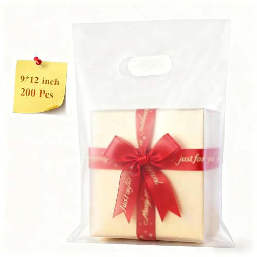 200 Pcs Plastic Bags With Handles 9"x12", Clear Gift Bags Shopping Merchandise bags for Small Business Retail Stores Gifts - color: Foggy White, size: 9 x 12 inch