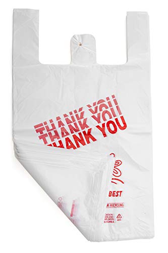 X-Large Thank you (400 Count) Plastic Embossed T-Shirt Bags with Handles, 15" X 7" X 26", Bulk, 18 mic (0.71 mil), Thank you T-Shirt Bag, Grocery Bags, Plastic Bags, Heavy Duty