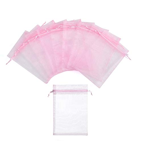 Volanic Sheer Organza Drawstring Bags 100PCS 4x6 Inch White Gift Bags for Wedding Christmas Party Favor Candy & Jewelry Packaging - color: Pink
