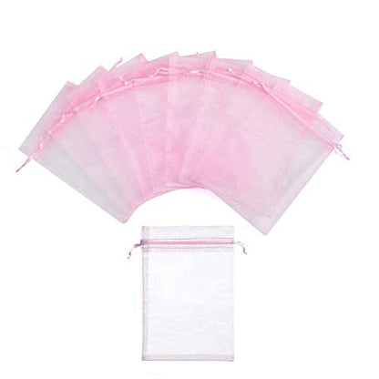 Volanic Sheer Organza Drawstring Bags 100PCS 4x6 Inch White Gift Bags for Wedding Christmas Party Favor Candy & Jewelry Packaging - color: Pink