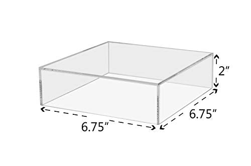 4 Pack Clear Acrylic Display Box with One Open Side No Lid 6.75" x 6.75 x 2 Versatile Plexiglass Merchandise Storage Bin or Retail Product Riser by Marketing Holders - size: 6.75" x 6.75" x 2" Clear
