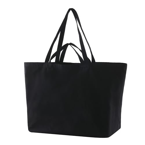 27 Inch Extra Large Canvas Shopping Bags Jumbo Heavy Duty Reusable Grocery Bags Bulk Blank Tote Bags with Double Handle - color: Black