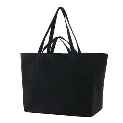 27 Inch Extra Large Canvas Shopping Bags Jumbo Heavy Duty Reusable Grocery Bags Bulk Blank Tote Bags with Double Handle - color: Black