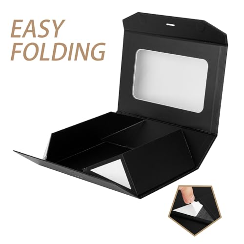 5 Pcs Black Gift Box for Presents with Ribbon 10.8x7.5x3.5 Inches Clear Gift Box with Window Magnetic Closure Gift Boxes with Lids - color: Black-10.8x7.5x3.5 Inches (Pack of 5)