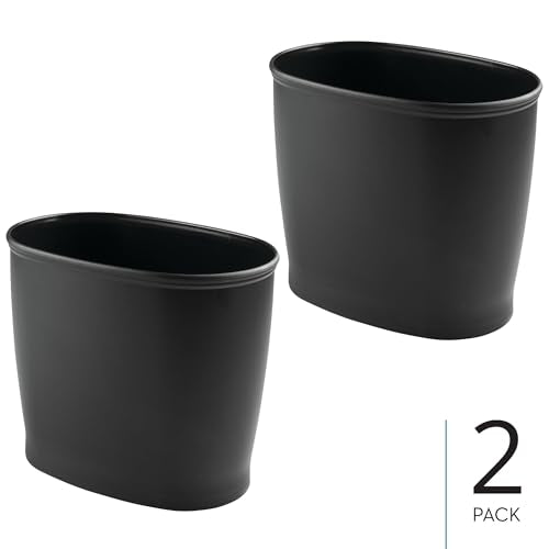 iDesign Slim Plastic Bathroom Trash Can, 2-Pack, Black - color: Matte Black, style: Pack of 2