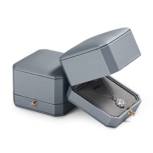 Premium Leather Necklace Pendant Box Jewelry Gift Box Jewelry Necklace Earrings Gift Box - color: Grey, size: Pendant Box