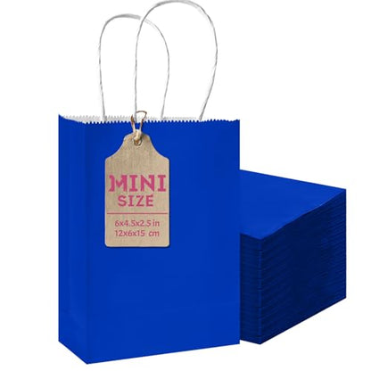 qiqee 24PCS Mini Gift Bag with Handles Bulk 4.5"x2.5"x6" Gift Bags Diamond Blue Bags Multiple Uses - color: Diamond Blue