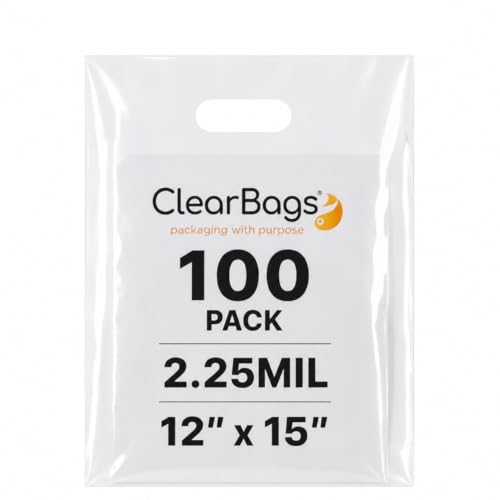 12"x15" Clear Plastic Bags With Handles - 2.25 Mil Extra Thick - 100 Pack - size: 12" x 15"