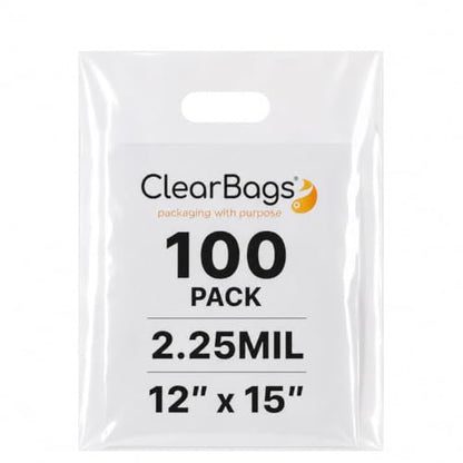 12"x15" Clear Plastic Bags With Handles - 2.25 Mil Extra Thick - 100 Pack - size: 12" x 15"
