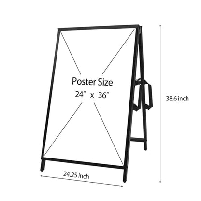 USCNC 24 x 36 Heavy Duty Slide-in Folding A-Frame Sidewalk Sign Black Coated Steel Metal Double-Sided Pavement Sign (Frame only)